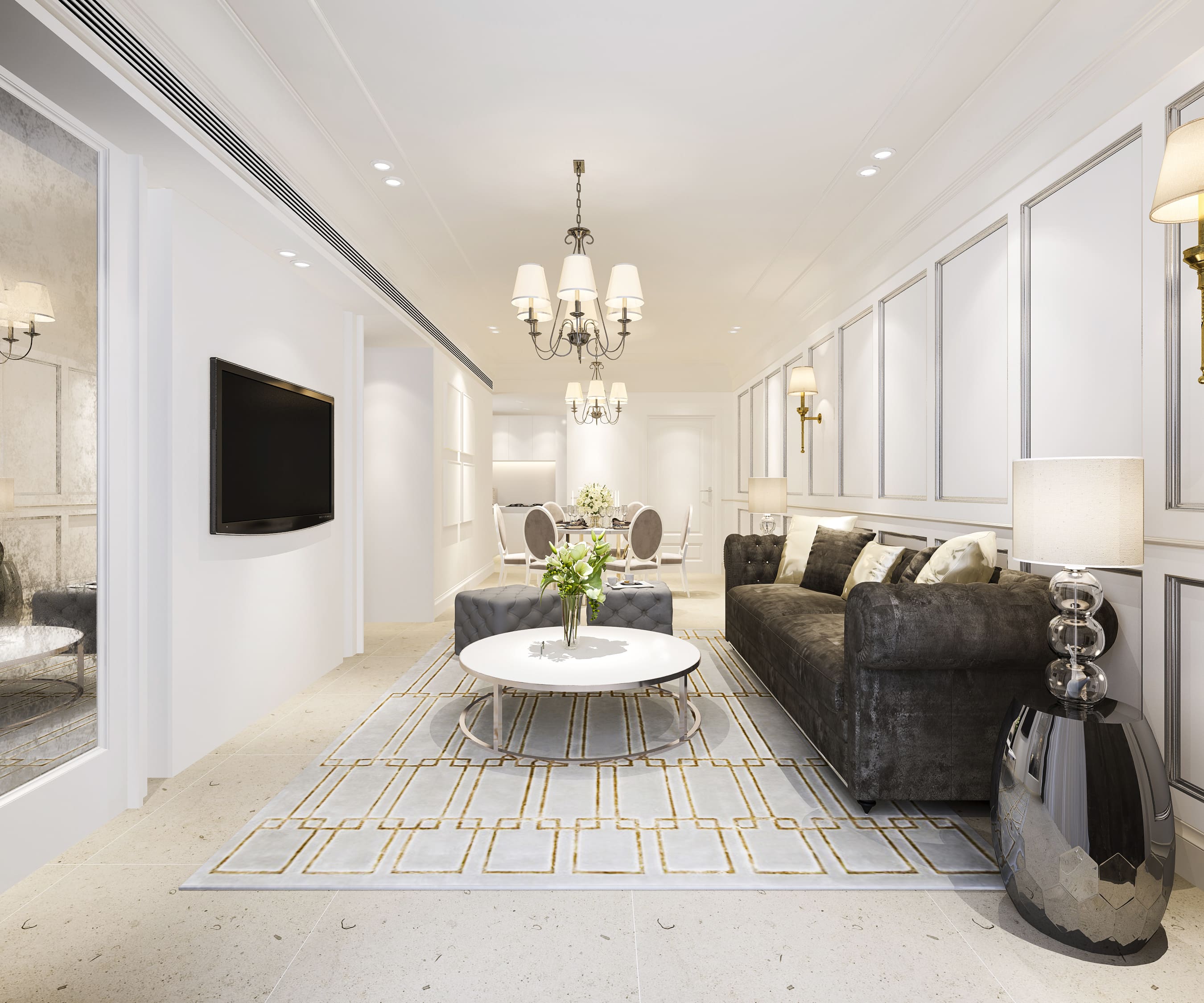 Luxury dining room and living room interior decor