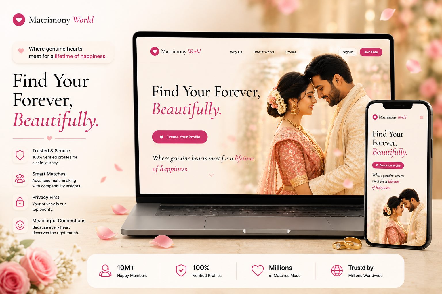 Matrimony web application mockup preview