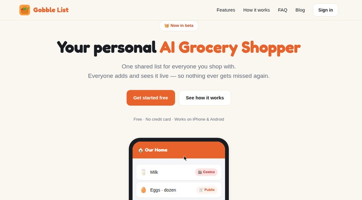 Gobble List — AI-powered family grocery list app